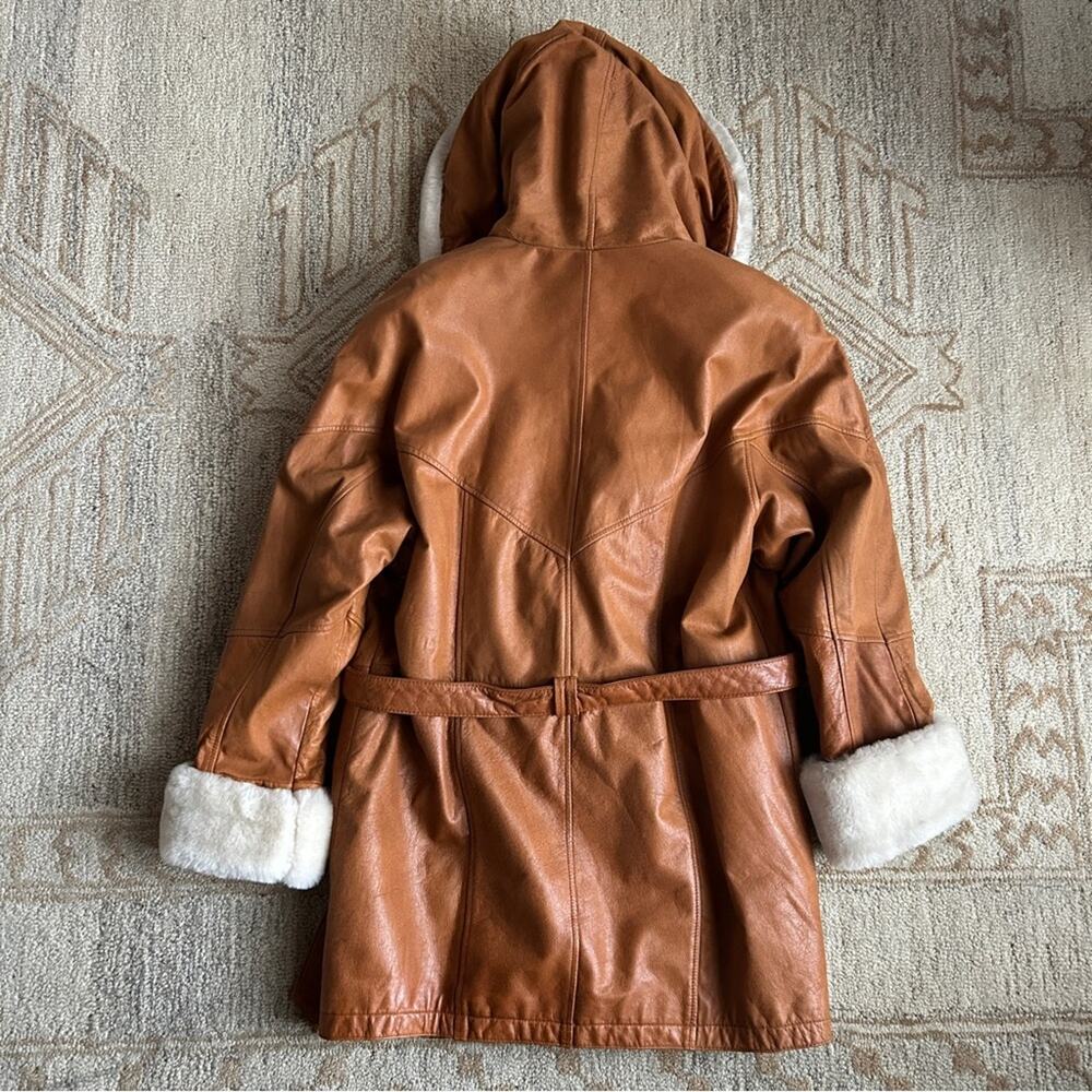 Penny Lane Shearling Trim Leather Coat Boho 70s Revival Oversized L Wilsons - Picture 9 of 16